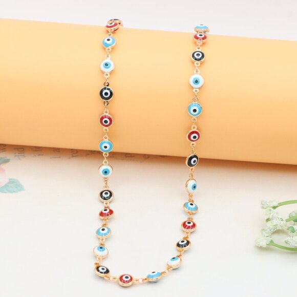 Colorful Evil Eye Necklace in Rose Gold Finish, Adjustable Chain, XPNL0389 - Picture 1 of 12